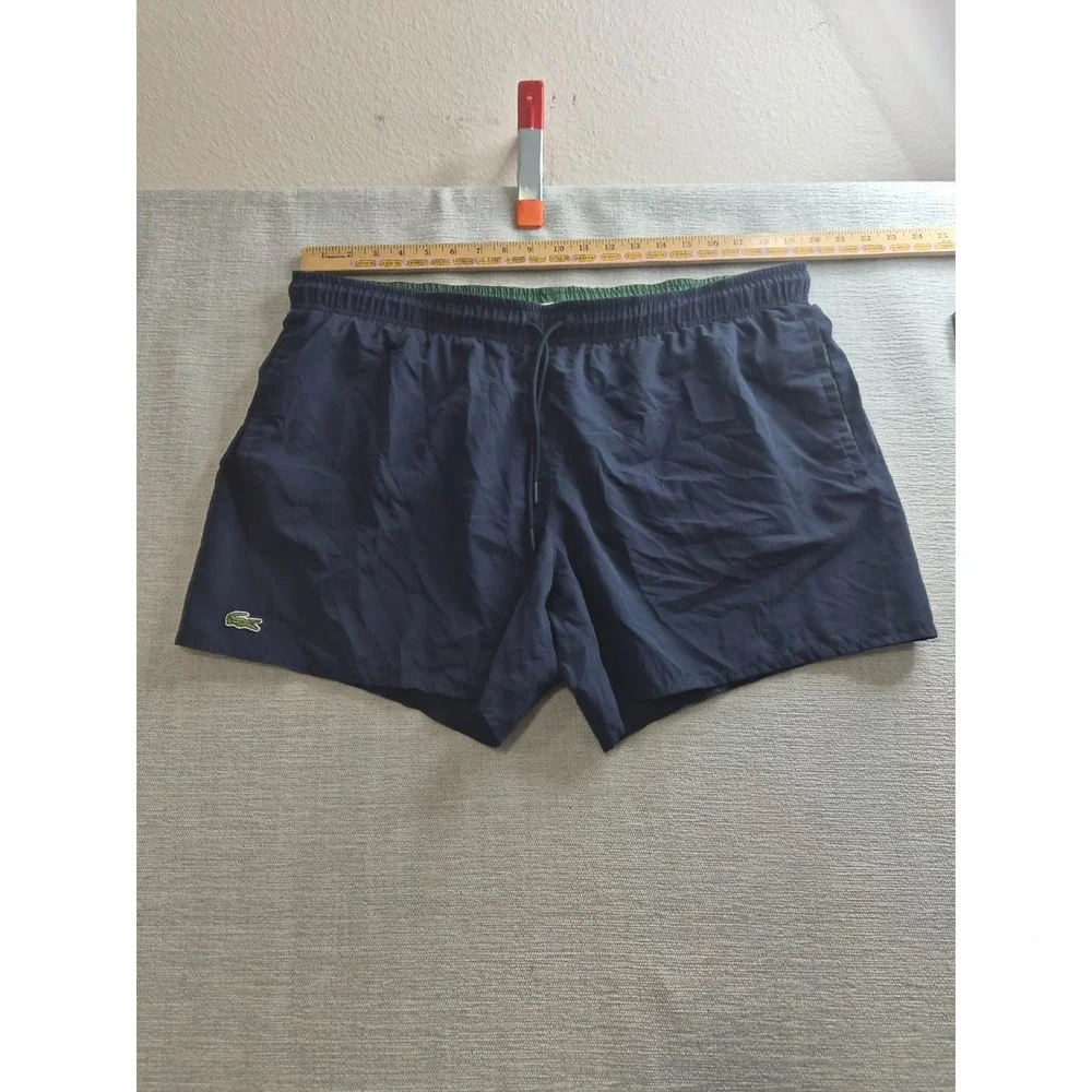 Lacoste Monochrome Swim Trunks Men 2XL Navy Blue Mesh Lined Quick Dry Drawstring